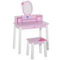 Easycomfort Toeletta per Bambine +3 Anni in Legno, Set Tavolo da Trucco Giocattolo with Specchio e Sgabello, Rosa