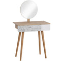 Easycomfort Toeletta Tavolo da Trucco with Specchio Circolare Ф39cm, Consolle Trucco with Cassetto with Decorazione Jungle, white e Rovere, 70x39x119-128cm