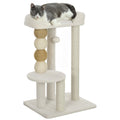 EasyComfort Torre per Gatti con Lettino, Piattaforma e Pallina Giocattolo, in Legno, Peluche e Iuta, 48.5x40x76 cm, Beige