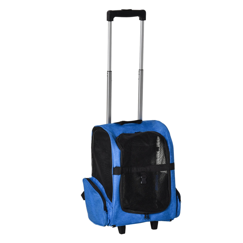 EasyComfort Trasportino Zaino 2 in 1 per Cani e Gatti with Tasche e Maniglia Telescopica, 42x25x55cm, Blu