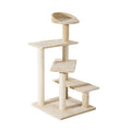 EASYCOMFORT Multilevel Cat Perch with Sisal Scratching Post, Cat Tree with Platforms and Beige Plush Kennel, 50x50x100cm