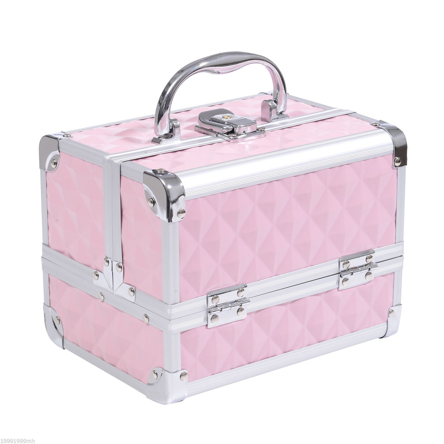EasyComfort Valigetta Porta Trucchi with Profili in Alluminio, Maniglia e Vassoio Cantilever, 20x15x15cm, Rosa