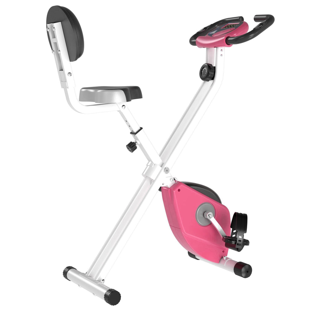 Easycomfort Cyclette da Camera Pieghevole with 5 Posizioni Regolabili e 8 Livelli di Resistenza Magnetica, Struttura a X, 43x97x109cm, Rosa e white