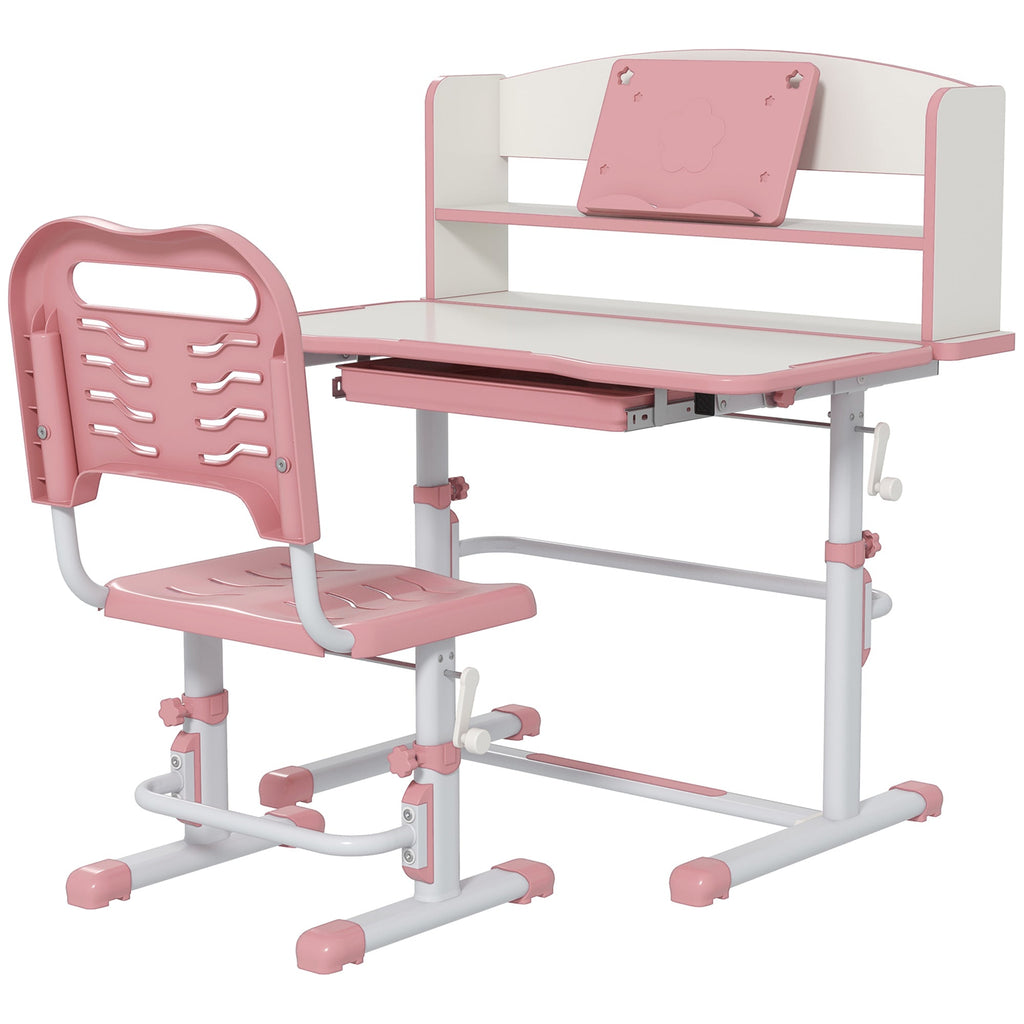 EasycomfortZONEKIZ Set Scrivania per Bambini with Sedia Regolabile in Altezza e Piano Inclinabile, Età 6-12 Anni, Rosa