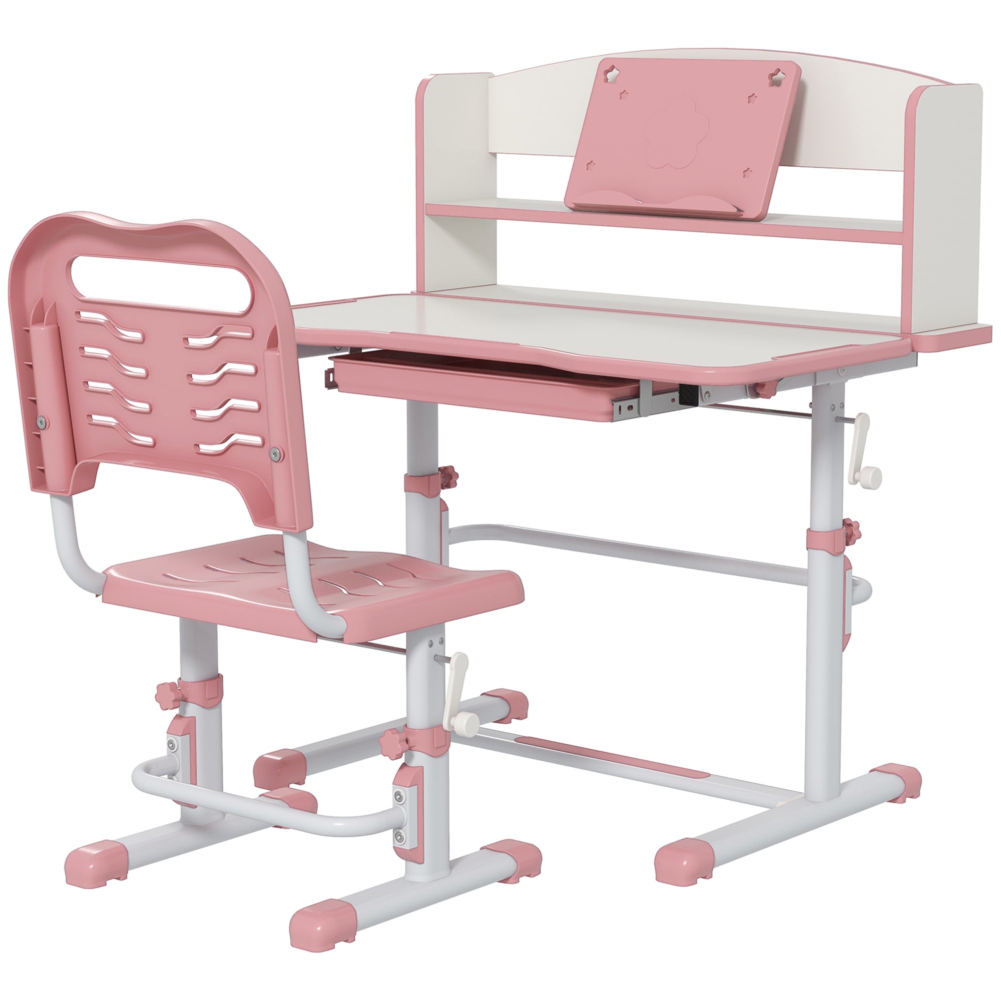 EasycomfortZONEKIZ Set Scrivania per Bambini with Sedia Regolabile in Altezza e Piano Inclinabile, Età 6-12 Anni, Rosa