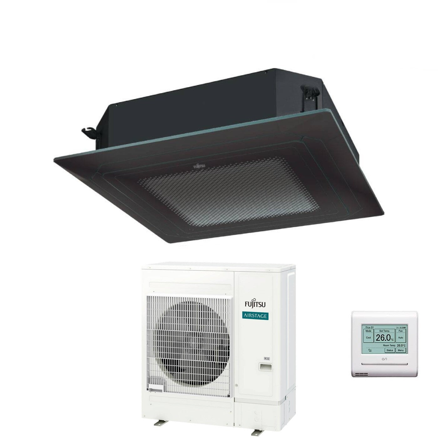 Condizionatore a Cassetta Fujitsu KR Circular Flow Black 54000 Btu AUXG54KRLB Monofase R-32 Wi-Fi Optional con Griglia e Filocomando
