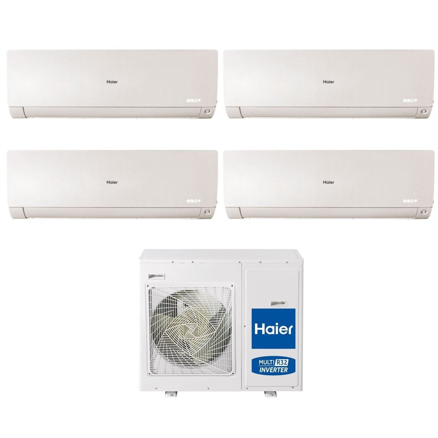 Haier Quadri Split Inverter Air Conditioner FLEXIS PLUS WHITE series 7+12+12+12 with 4U75S2SR3FA R-32 Integrated Wi-Fi White Color 7000+12000+12000+12000