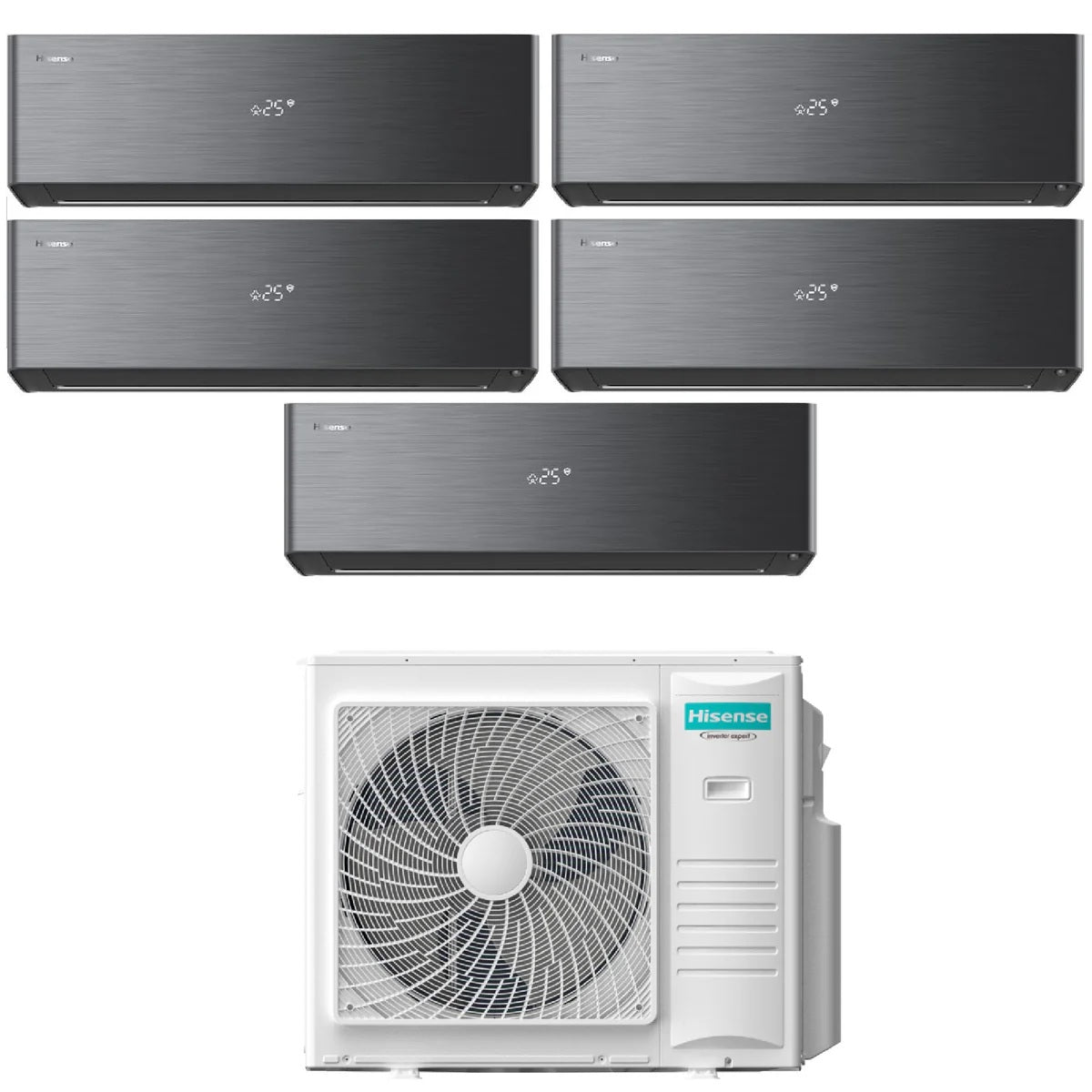 Air conditioner penta-split Hisense Inverter ENERGY PRO X BLACK 9+9+9+9+9 with 5AMW105U4RQC R-32 built-in Wi-Fi