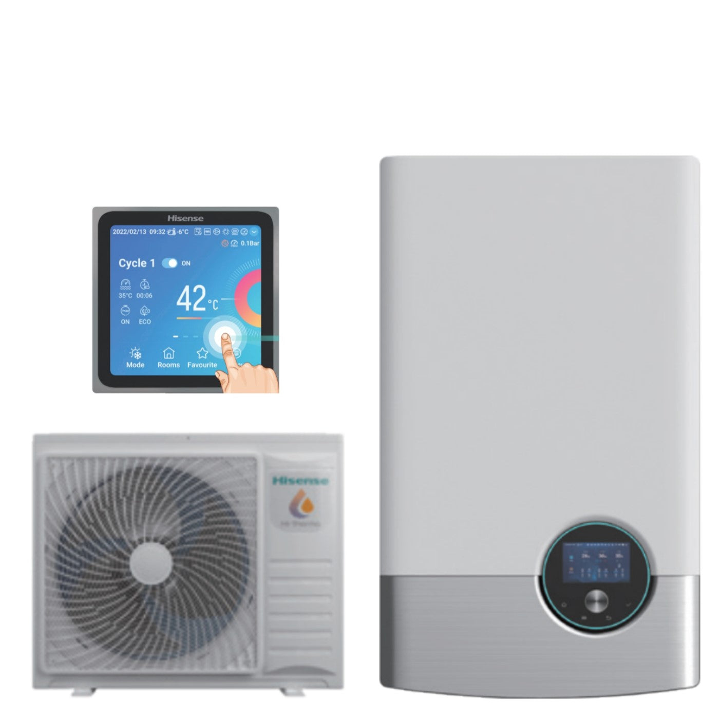 Pompa di Calore Splittata Monoventola Aria/Acqua Hisense Hi-Terma 10 kW AHM-100HEDSAA + AHW-100HEDS1 trifase R-32 optional Wi-Fi with Comando Incluso