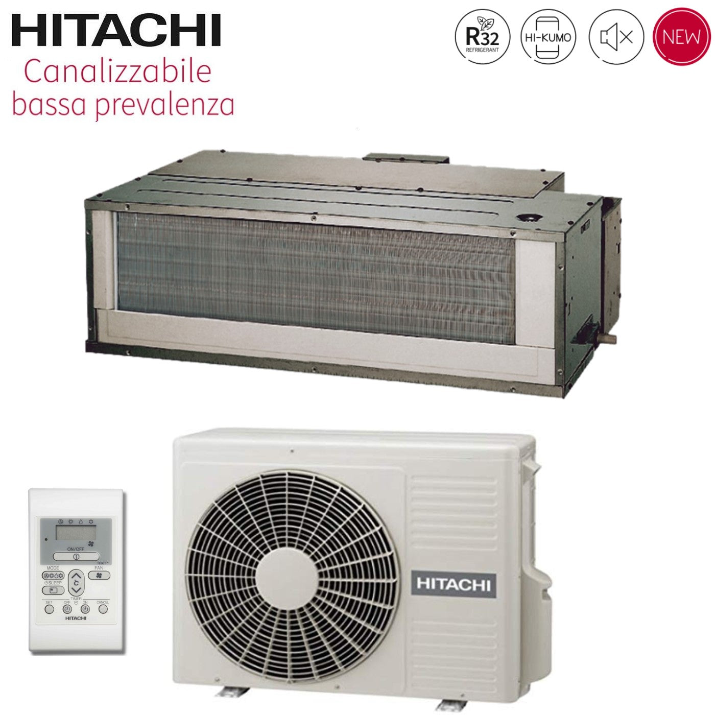 Air conditioner Hitachi Inverter Canalizzato Bassa Prevalenza 9000 Btu RAD-25RPE R-32 optional Wi-Fi with Comando wall-mounted - Novità