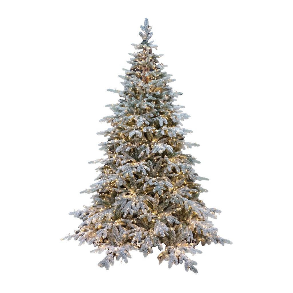 Albero di Natale Pino Verde Innevato Le Stelle St. Moritz H 180cm x L 130cm Super Folto Effetto Real-Touch with 2000 Luci Led Incorporate 1958 Rami