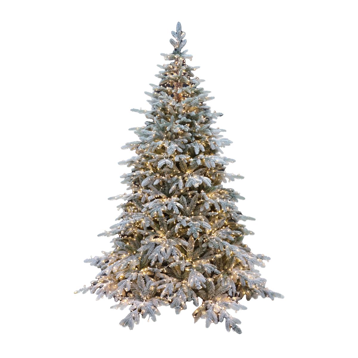 Albero di Natale Pino Verde Innevato Le Stelle St. Moritz H 180cm x L 130cm Super Folto Effetto Real-Touch with 2000 Luci Led Incorporate 1958 Rami