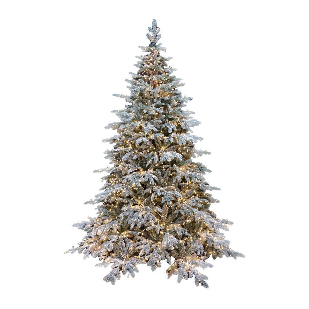Albero di Natale Pino Verde Innevato Le Stelle St. Moritz H 240cm x L 165cm Super Folto Effetto Real-Touch with 3000 Luci Led Incorporate 3484 Rami