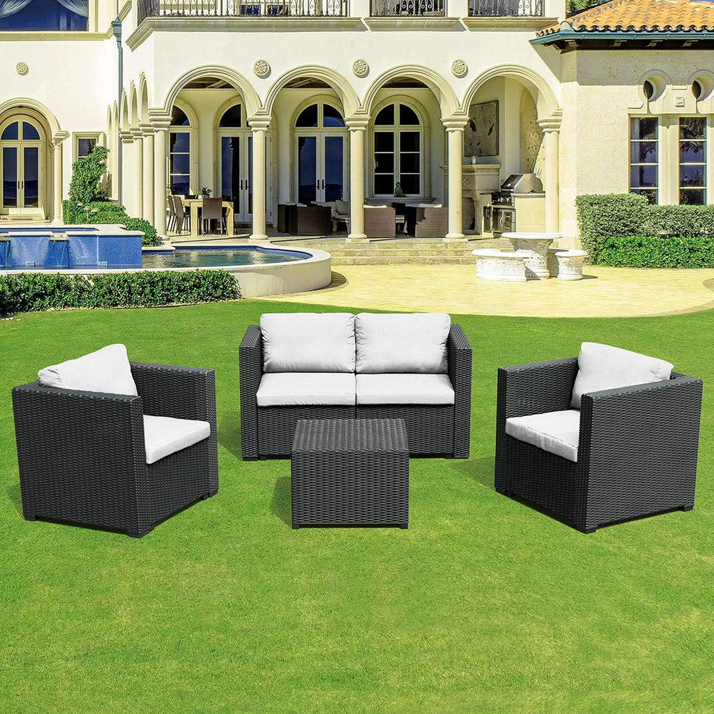 Le Stelle Set Salotto da Giardino in Polyrattan with Divano, Poltrone Tavolino e Cuscini Colore black