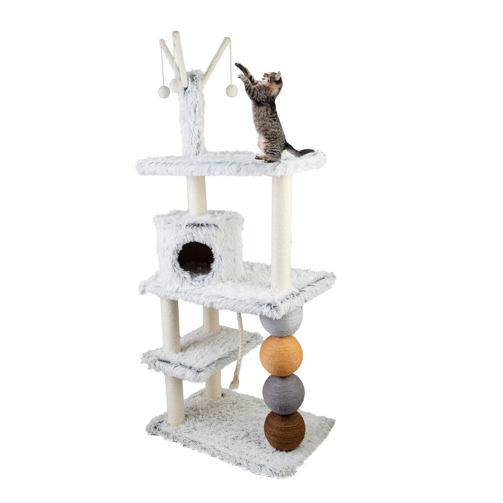 Tiragraffi ad Albero Castello per Gatti Alto 100cm with Lettino , Pali e Palle Colorate in Sisal 8024299800235