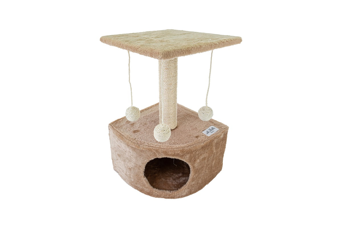 Tiragraffi per Gatti Beige Rivestimento Peluche with Palle e Palo Bianchi 34x42xh.51cm 8024299800259