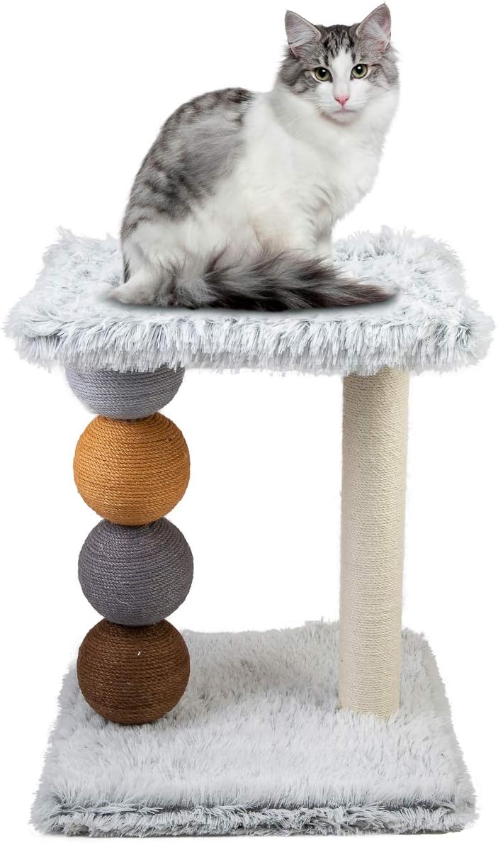 Tiragraffi per Gatti white Rivestimento Peluche with Palle Colorate e Palo in Sisal 52x40x40 cm