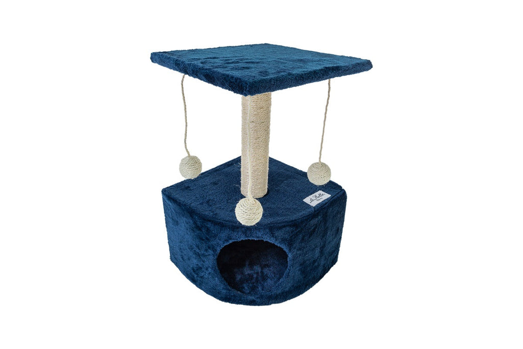 Tiragraffi per Gatti Blu Rivestimento Peluche with Palle e Palo Bianchi 34x42xh.51cm 8024299800488