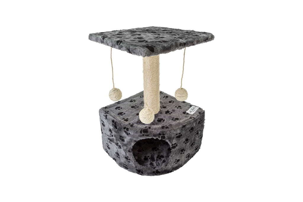 Tiragraffi per Gatti Grigio with Decorazioni a Forma di Zampa Rivestimento Peluche with Palle e Palo Bianchi 34x42xh.51cm 8024299800501