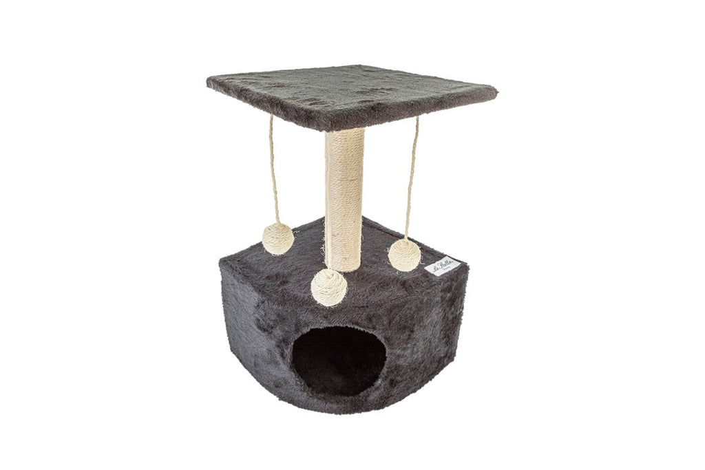 Tiragraffi per Gatti Grigio Rivestimento Peluche with Palle e Palo Bianchi 34x42xh.51cm 8024299800242
