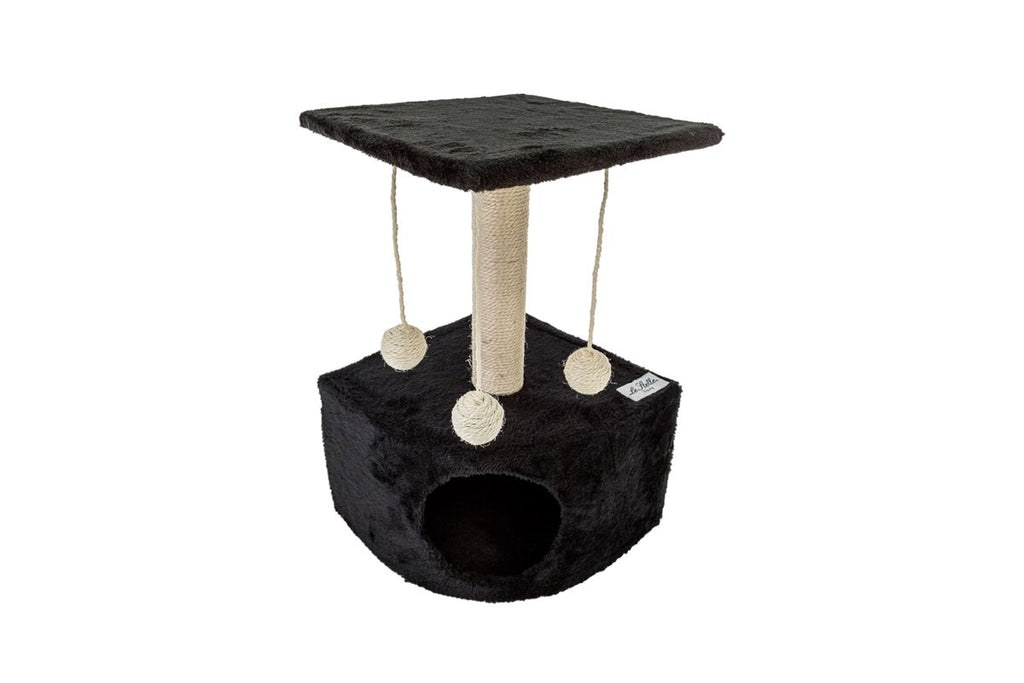 Tiragraffi per Gatti black Rivestimento Peluche with Palle e Palo Bianchi 34x42xh.51cm 8024299800457