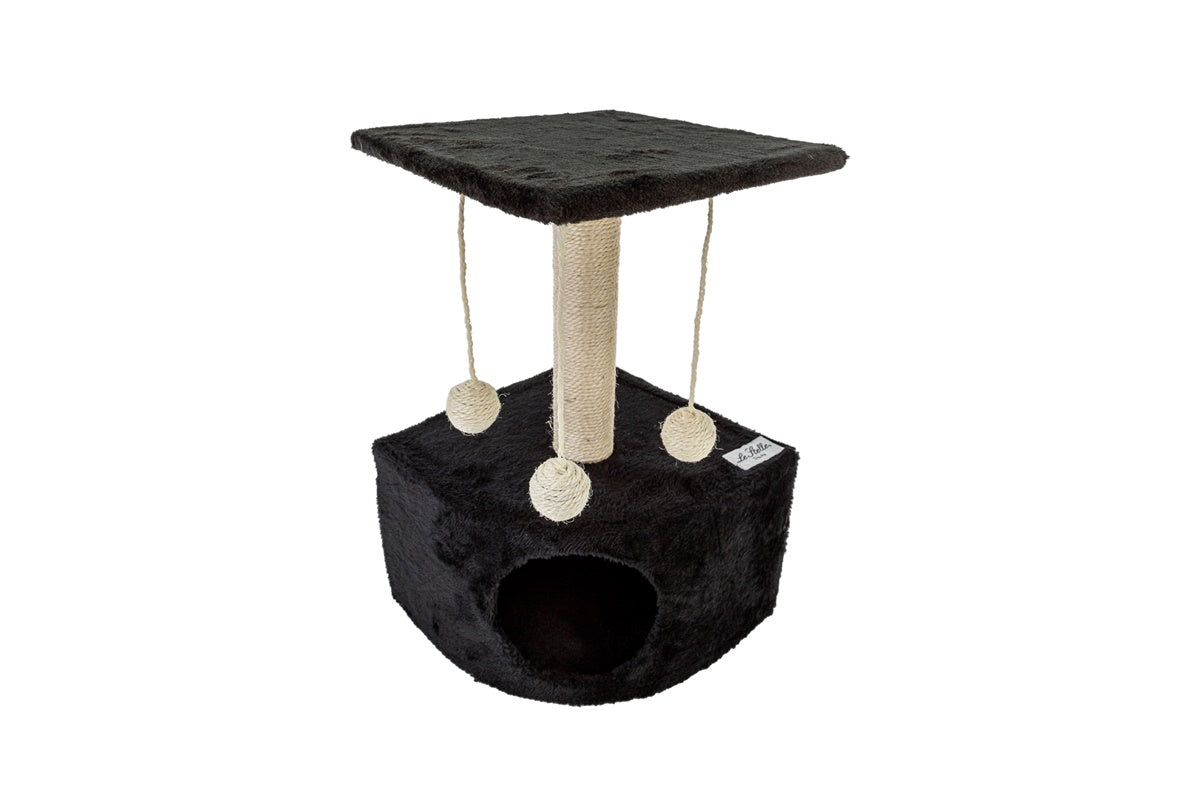 Tiragraffi per Gatti black Rivestimento Peluche with Palle e Palo Bianchi 34x42xh.51cm 8024299800457