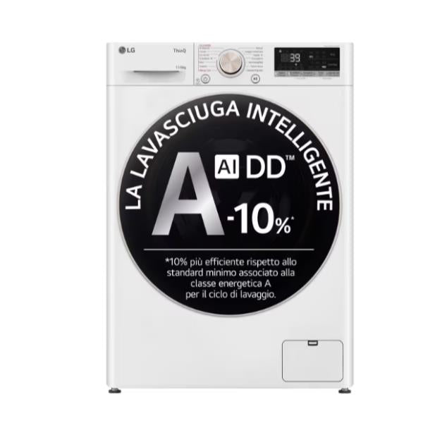 Lavasciuga a Carico Frontale LG D4R7011TSWG Serie R7 11 Kg Lavaggio Classe A-10% 6 Kg Asciugatura Classe D 1360 Giri (A85×L60×P56,5) Wi-Fi Bianco