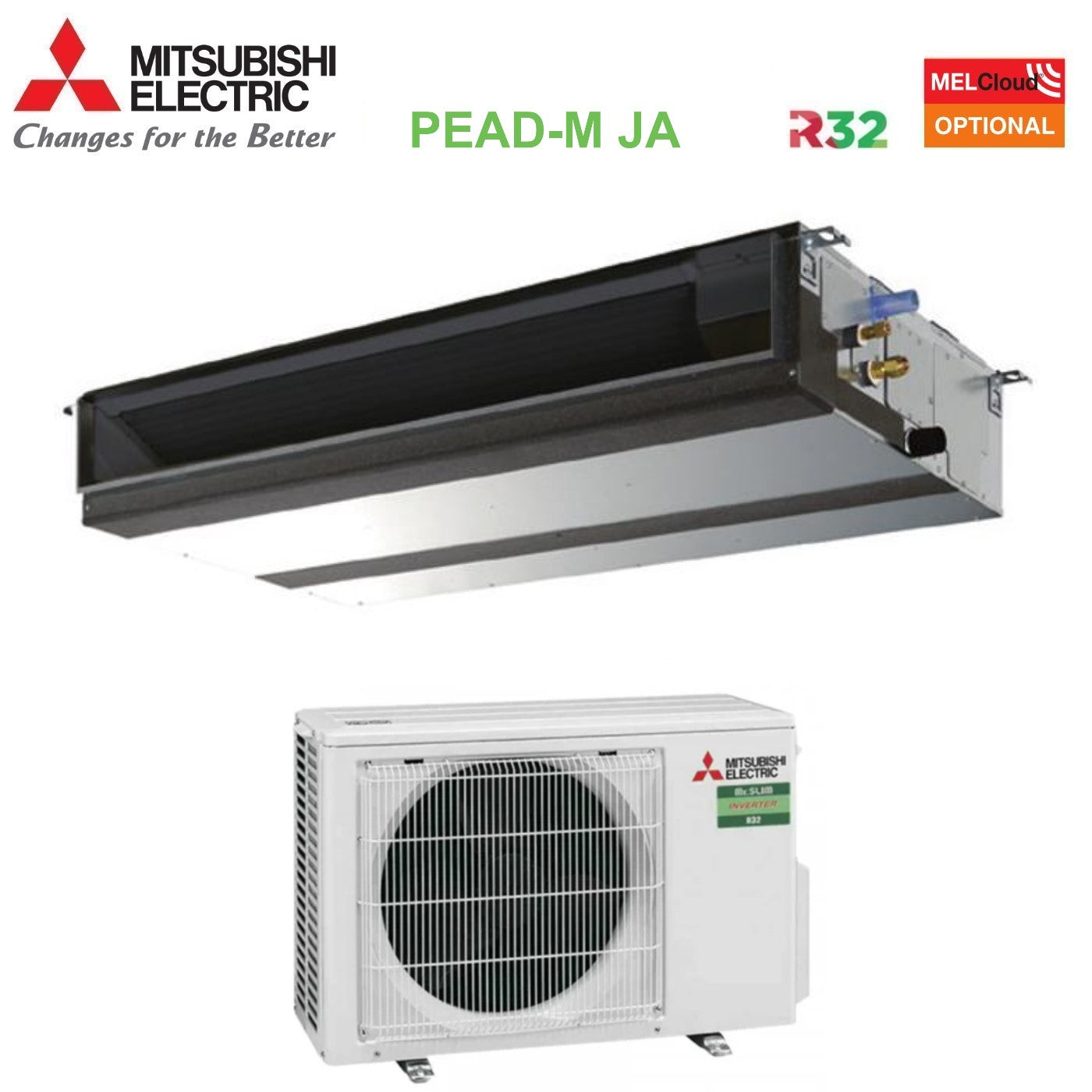 Mitsubishi Electric Air Conditioner Ducted Power Inverter Medium Head 12000 Btu PEAD-M35JA + PUZ-ZM35VKA R-32 Wi-Fi Optional