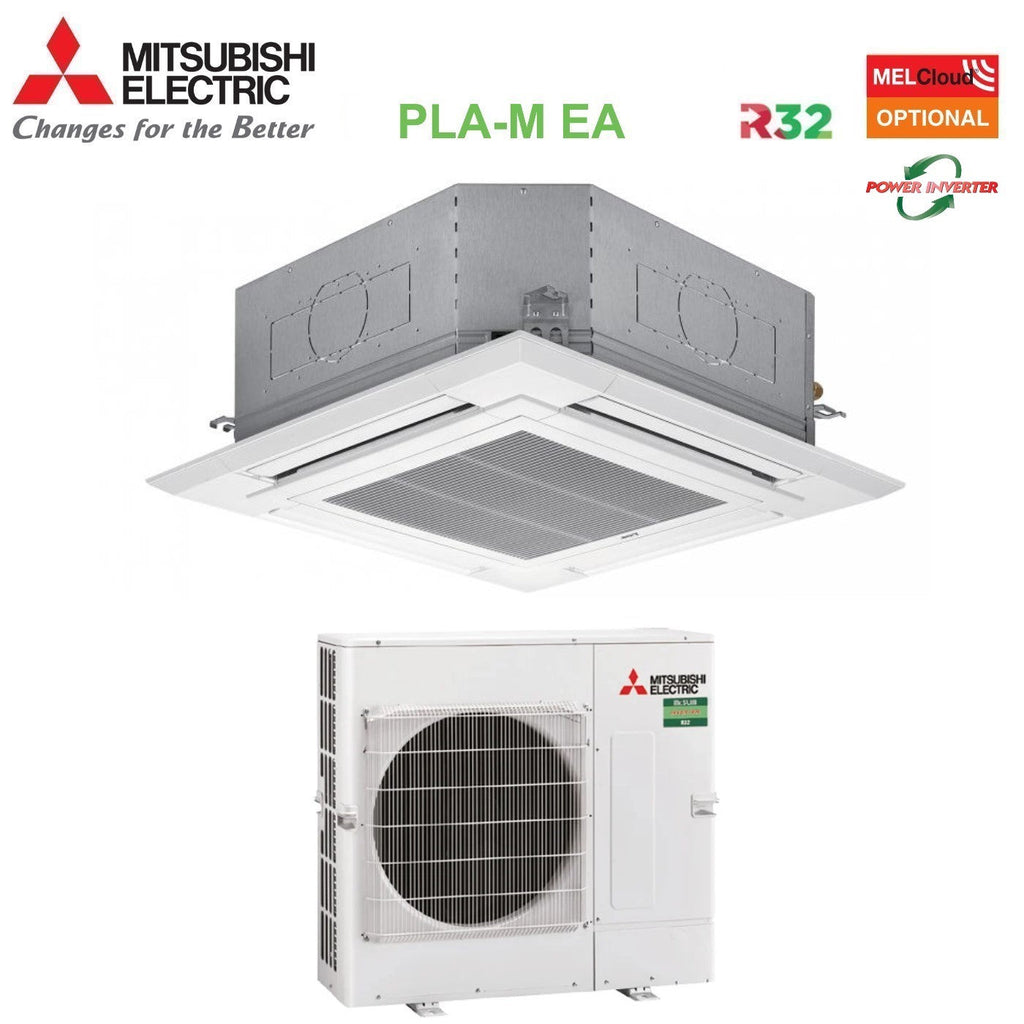 Mitsubishi Electric Air Conditioner 90x90 4-Way Power Inverter Cassette 24000 Btu PLA-M71EA + PUZ-ZM71VHA R-32 Wi-Fi Optional with Grille Included