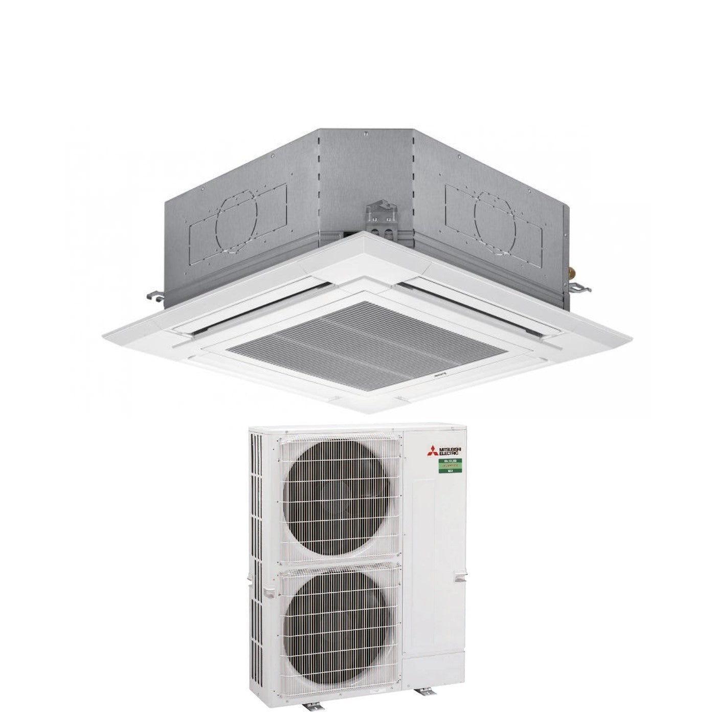 Mitsubishi Electric Air Conditioner 90x90 4-Way Power Inverter Cassette 34000 Btu PLA-M100EA + PUZ-ZM100YKA Three-Phase R-32 Wi-Fi Optional with Grille Included