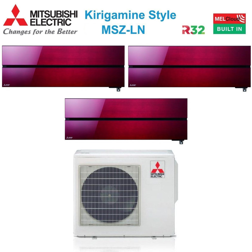 Mitsubishi Electric Trial Split Inverter Air Conditioning Kirigamine Style MSZ-LN 12+12+12 series with MXZ-3F68VF Ruby Red R-32 Integrated Wi-Fi Red Color 12000+12000+12000