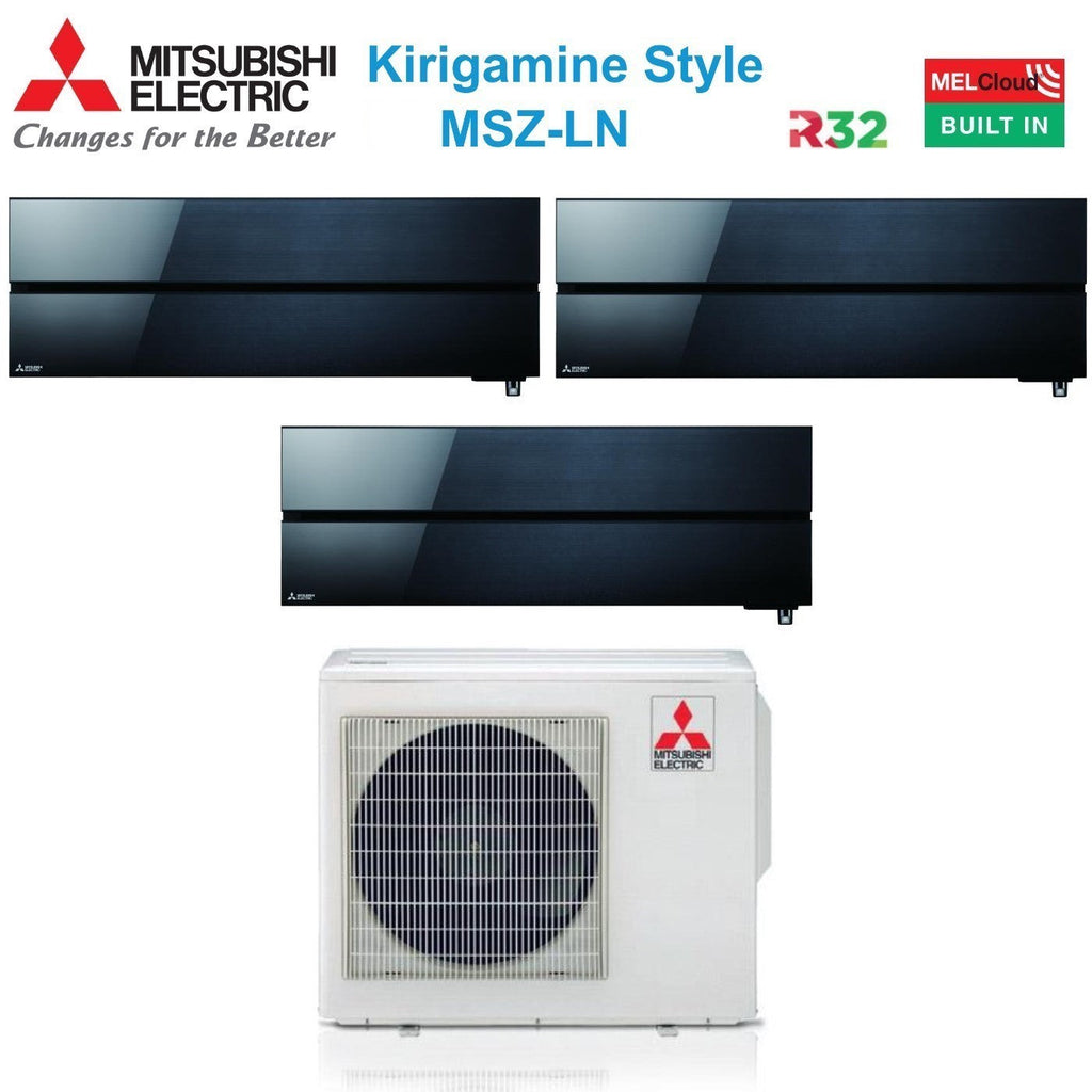 Air conditioner tri-split Mitsubishi Electric Kirigamine Style Onyx Black 9000+9000+9000 with MXZ-3F54VF R-32 built-in Wi-Fi