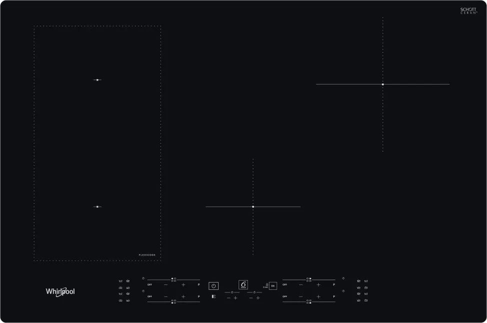 Whirlpool WLB2977NE Induction Hob 4 Burners in Black Glass (WxD): 77x54 FlexiCook Booster WL B2977 NE