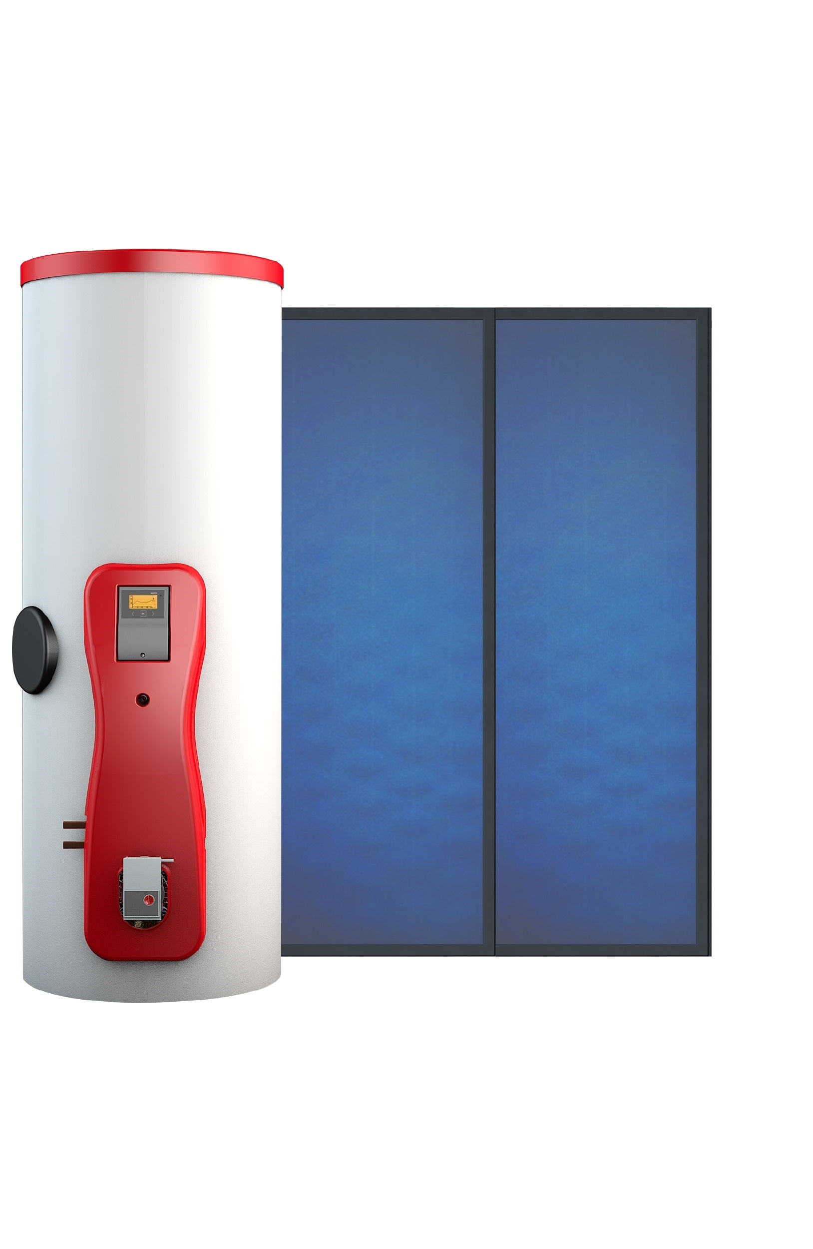 Pleion Solar Thermal System for DHW production ECO COMPACT boiler with 2 UNIKO21 flat collectors 300 liters very high efficiency and maximum yield complete with fixing system 4.18 m2
