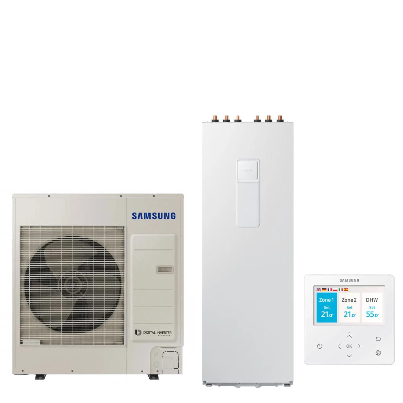 Pompa di Calore Aria-Acqua Splittata ClimateHub Samsung AE090RXEDEG/EU + Bollitore AE260RNWSEG/EU di 260 litri with Comando Incluso
