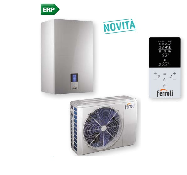 Pompa Di Calore Ibrida Aria/Acqua Ferroli Omnia S Hybrid C 10 kW per installazione splittata with produzione sanitaria istantanea comando incluso a bordo macchina