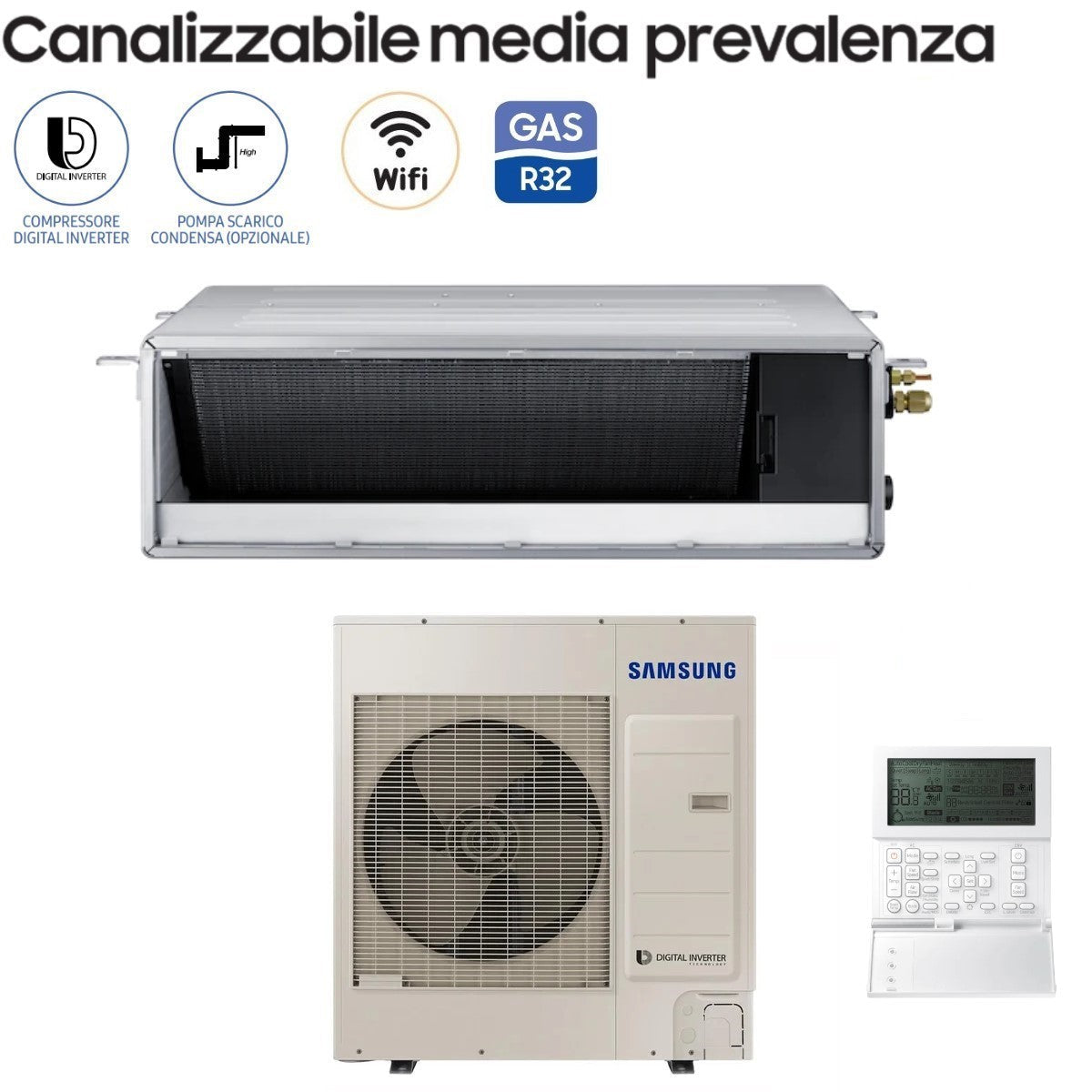 Air conditioner Samsung Inverter Canalizzato Canalizzabile Media Prevalenza 36000 Btu AC100RNMDKG/EU Monofase R-32 Classe A+/A+ Con Comando a Filo Incluso - Novità
