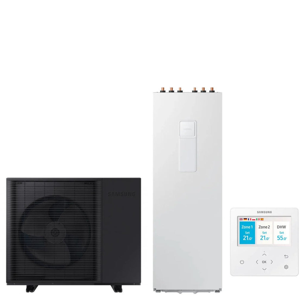 Pompa di Calore Aria-Acqua Splittata ClimateHub Samsung AE050CXYDEK/EU + Bollitore AE200CNWMEG/EU di 200 litri R290 built-in Wi-Fi with Comando Incluso