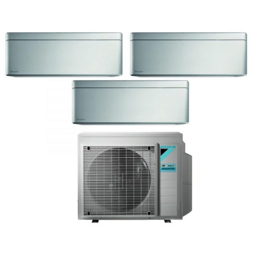 Daikin Bluevolution Trial Split Inverter Air Conditioner STYLISH TOTAL SILVER 9+9+9 series with 3MXM52N R-32 Integrated Wi-Fi 9000+9000+9000 Gray Color - Italian Warranty