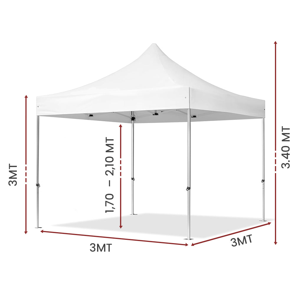 Gazebo Richiudibile Professionale Market-Pro 3x3 Struttura In Alluminio Esagonale Impermeabile Bianco