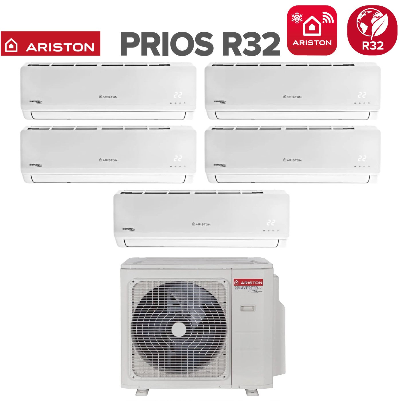 Air conditioner penta-split Ariston Inverter series PRIOS 12+12+12+12+12 with PENTA 121 XD0C-O R-32 optional Wi-Fi 12000+12000+12000+12000+12000