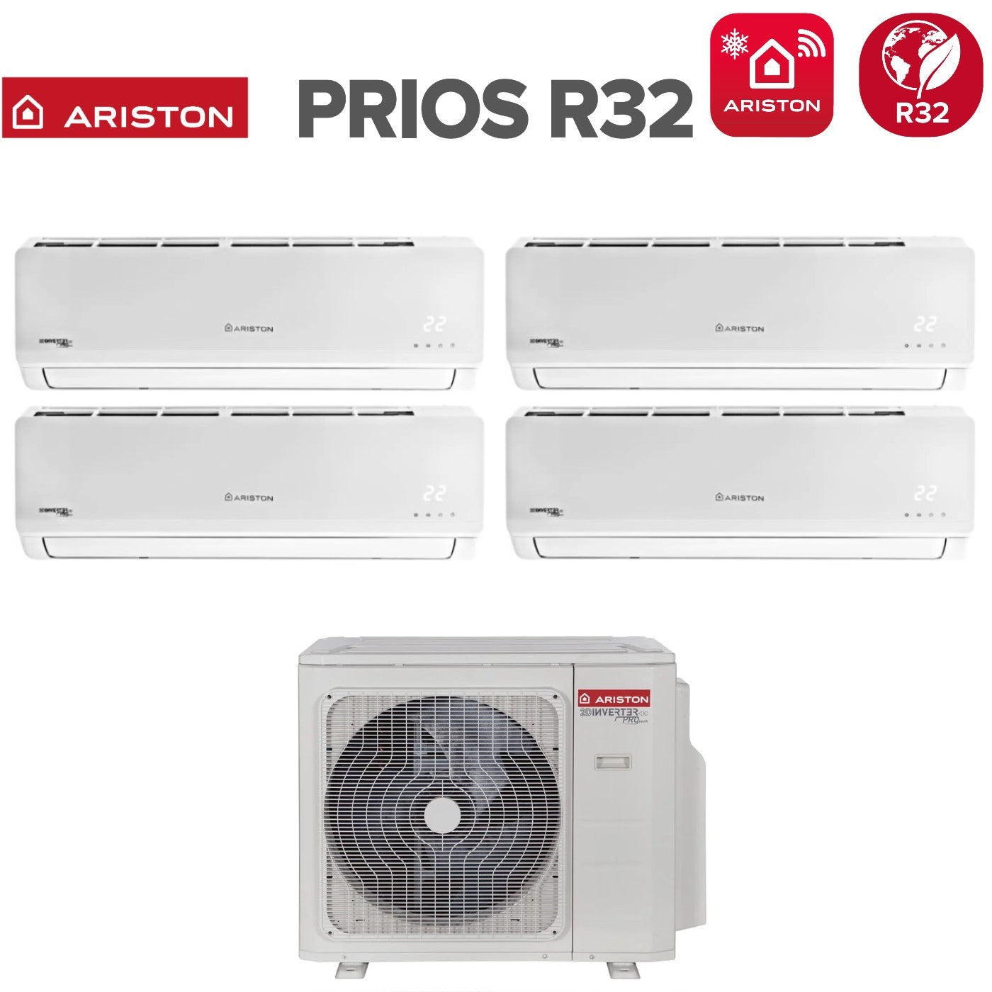 Air conditioner quad-split Ariston Inverter series PRIOS 9+9+12+12 with QUAD 110 XD0C-O R-32 optional Wi-Fi 9000+9000+12000+12000