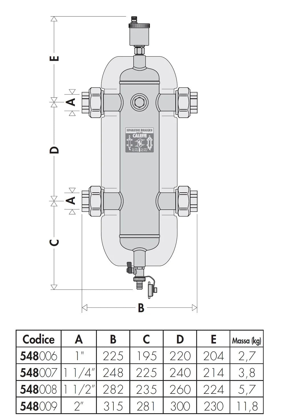Separatore Idraulico Caleffi with Attacchi Filettati Bocchettone 1" with Coibentazione 548006