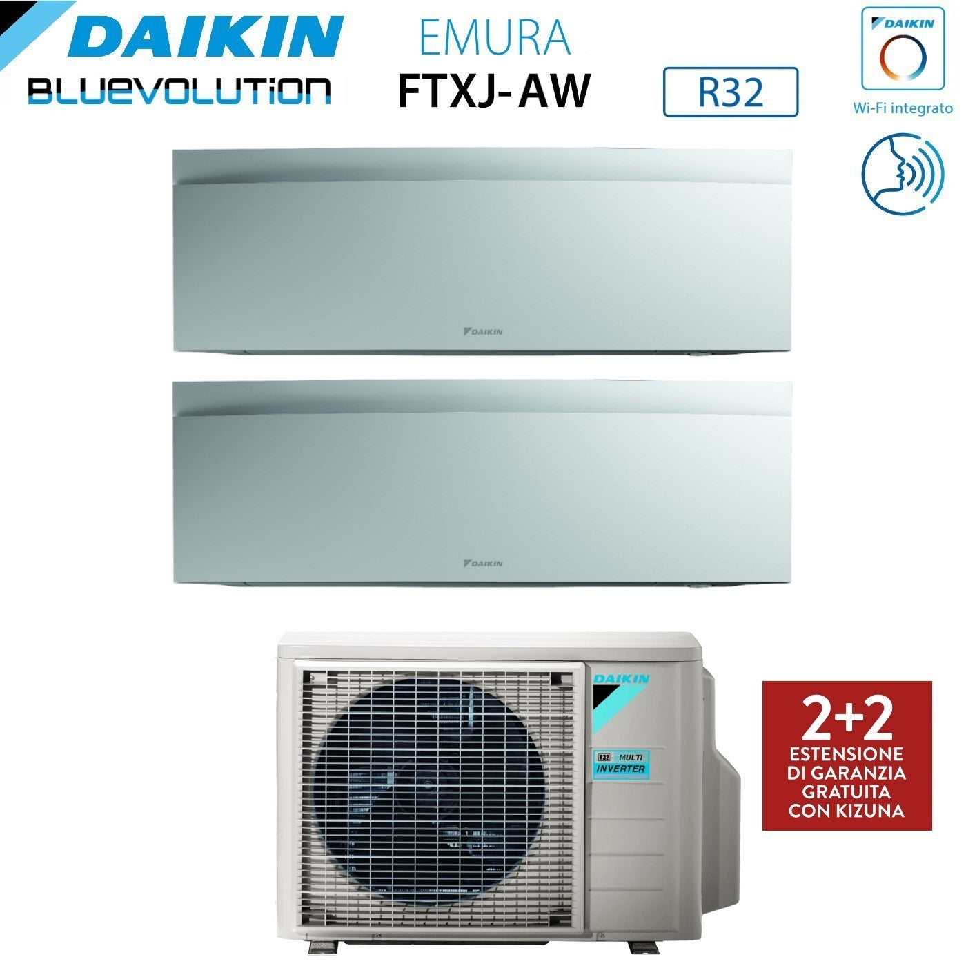 Daikin Bluevolution Dual Split Inverter Air Conditioner EMURA WHITE III 7+12 series with 2MXM68N R-32 Integrated Wi-Fi 7000+12000 White Color - Italian Warranty