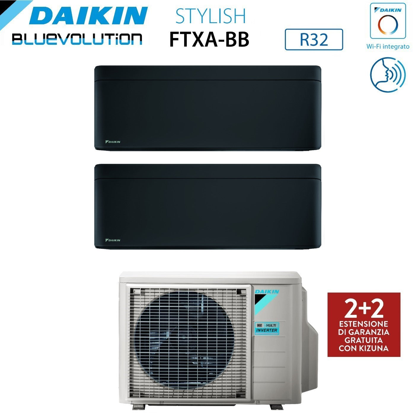 Air conditioner dual-split Daikin Stylish Total Black 7+7 with 2MXM40A R-32 built-in Wi-Fi black Garanzia Italiana