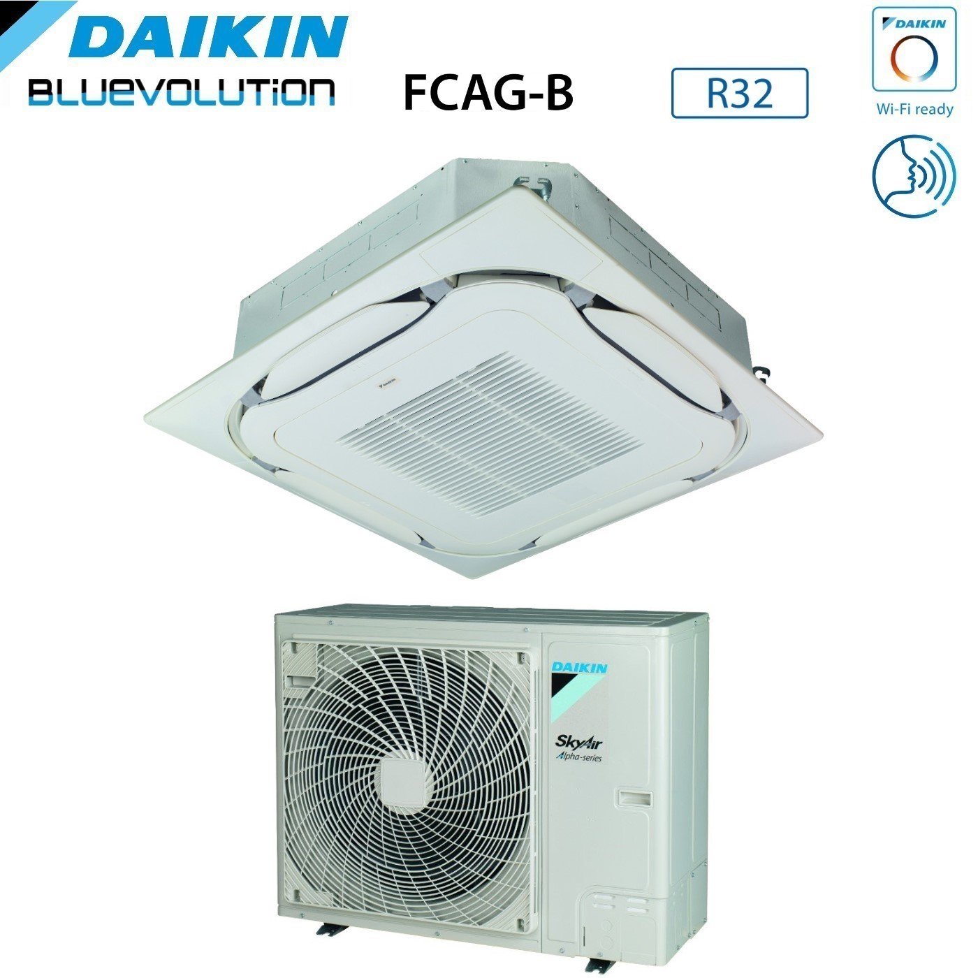 Daikin Bluevolution Air Conditioner Round Flow Cassette Inverter SkyAir Alpha-Series 42000 Btu FCAG125B + RZAG125NY1 Three-phase R-32 Wi-Fi Optional With Standard Grille