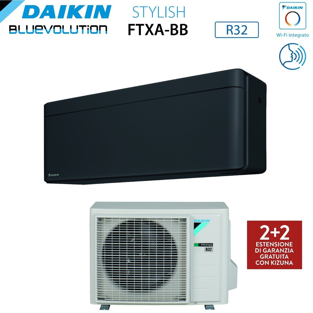 Daikin Bluevolution Inverter Air Conditioner STYLISH TOTAL BLACK series 9000 Btu FTXA25BB R-32 Integrated Wi-Fi Class A+++ Black Color - Italian Warranty
