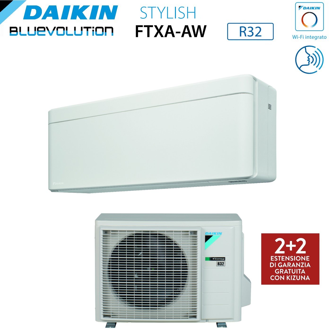 Daikin Bluevolution Inverter Air Conditioner STYLISH WHITE series 12000 Btu FTXA35AW R-32 Integrated Wi-Fi class A+++ White color - Italian guarantee