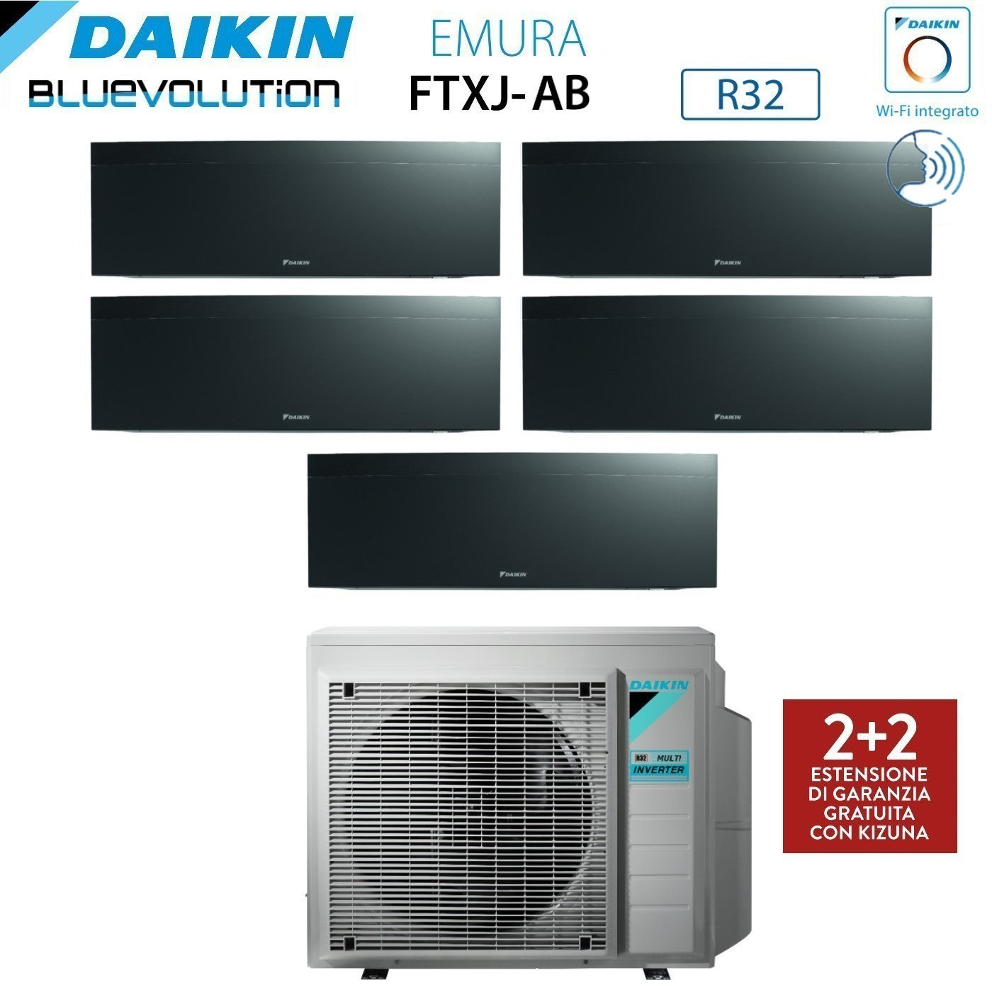 Air conditioner penta-split Daikin Bluevolution Inverter series EMURA BLACK III 9+9+9+9+9 with 5MXM90N R-32 built-in Wi-Fi 9000+9000+9000+9000+9000 Colore black - Garanzia Italiana