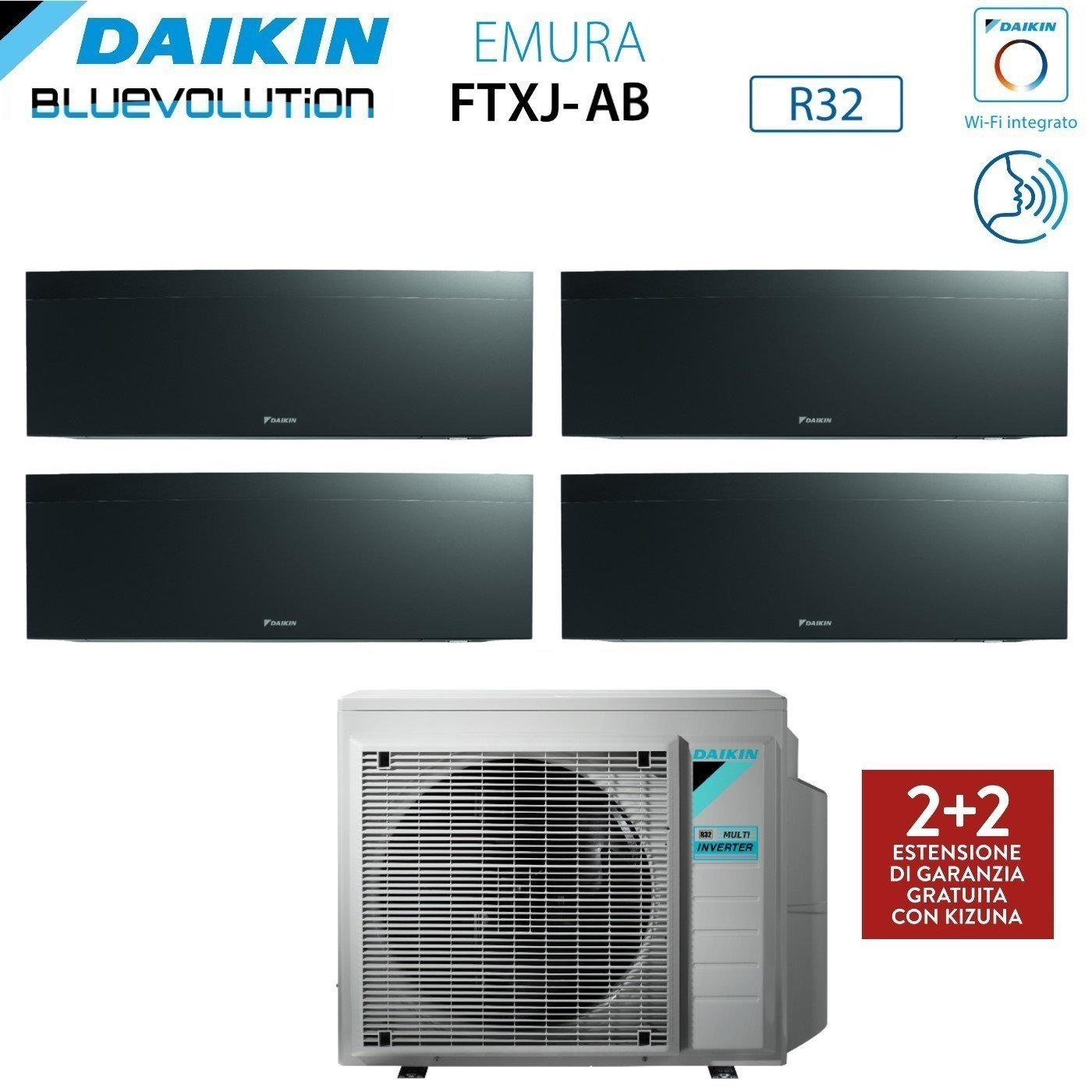 Air conditioner quad-split Daikin Bluevolution Inverter series EMURA BLACK III 7+7+7+9 with 4MXM68N R-32 built-in Wi-Fi 7000+7000+7000+9000 Colore black - Garanzia Italiana